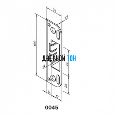 Ответная часть замка 2018/2014 для дверей без четверти 0045 чертеж