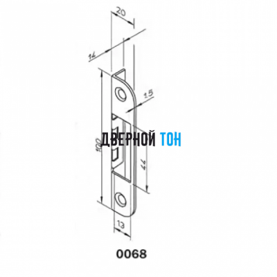 Ответная часть замка 2018/2014 для дверей с четвертью 0068 чертеж