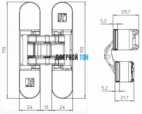 Петли скрытые Krona Koblenz AtomiKa K 8060 slim чертеж