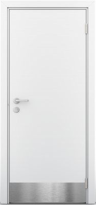 Гладкая пластиковая одностворчатая дверь POSEIDON белая с отбойной пластиной