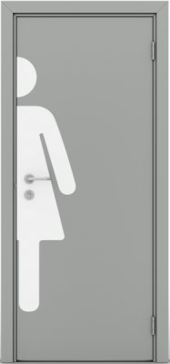 Гладкая пластиковая одностворчатая дверь POSEIDON белая с наклейкой для туалетов WOMAN