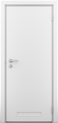 Гладкая пластиковая одностворчатая дверь POSEIDON белая с вент решеткой