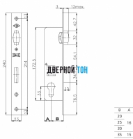 Корпус узкопрофильного Kale kilit замка с роликовой защёлкой 155 (35 mm) чертеж