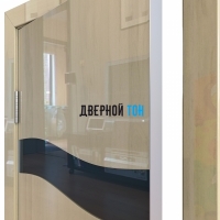 Гладкая дверь модель ДГ 503 глянец с алюминиевым торцом анегри светлый стекло черное