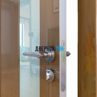 Гладкая дверь модель ДГ 504 глянец с алюминиевым торцом анегри темный стекло белое