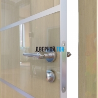 Гладкая дверь модель ДГ 505 глянец с алюминиевым торцом анегри светлый