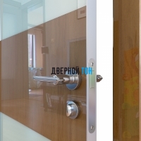 Гладкая дверь модель ДГ 508 глянец с алюминиевым торцом анегри темный стекло белое
