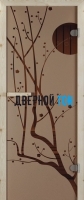 Дверь для сауны стекло бронза с рисунком сакура СТАНДАРТ