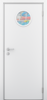 Гладкая пластиковая одностворчатая дверь POSEIDON белая с иллюминатором