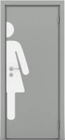 Гладкая пластиковая одностворчатая дверь POSEIDON серая с наклейкой для туалетов WOMAN