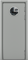 Гладкая пластиковая маятниковая одностворчатая дверь POSEIDON серая с иллюминатором