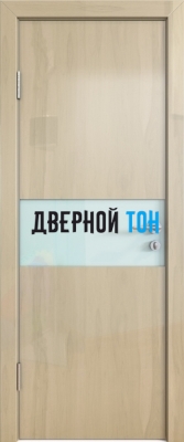 Гладкая дверь модель ДГ 501 глянец с алюминиевым торцом анегри светлый стекло белое
