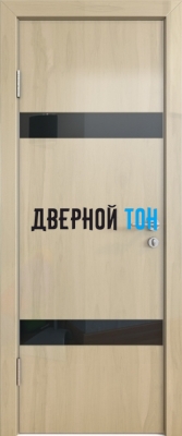 Гладкая дверь модель ДГ 502 глянец с алюминиевым торцом анегри светлый стекло черное