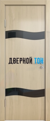 Гладкая дверь модель ДГ 503 глянец с алюминиевым торцом анегри светлый стекло черное