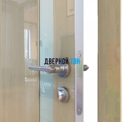 Гладкая дверь модель ДГ 507 глянец с алюминиевым торцом анегри светлый стекло белое