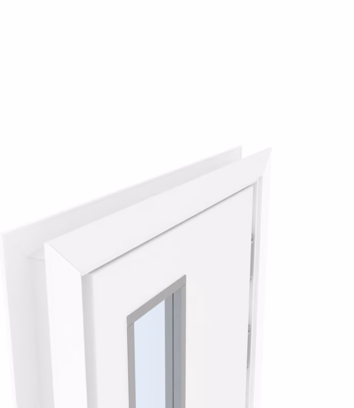 Дверь композитная Poseidon маятниковая одностворчатая Белый с остеклением №1 с отбойной пластиной на уровне ног