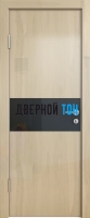 Гладкая дверь модель ДГ 501 глянец с алюминиевым торцом анегри светлый стекло черное