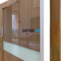 Гладкая дверь модель ДГ 502 глянец с алюминиевым торцом анегри темный стекло белое
