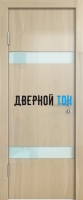 Гладкая дверь модель ДГ 502 глянец с алюминиевым торцом анегри светлый стекло белое