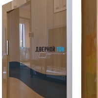 Гладкая дверь модель ДГ 503 глянец с алюминиевым торцом анегри темный стекло черное