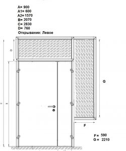 Металлическая противопожарная дверь двухстворчатая с верхней и боковой фрамугой EI 60 RAL 8017