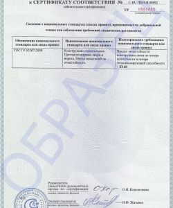Приложение к сертификату на металлический противопожарный люк EI60